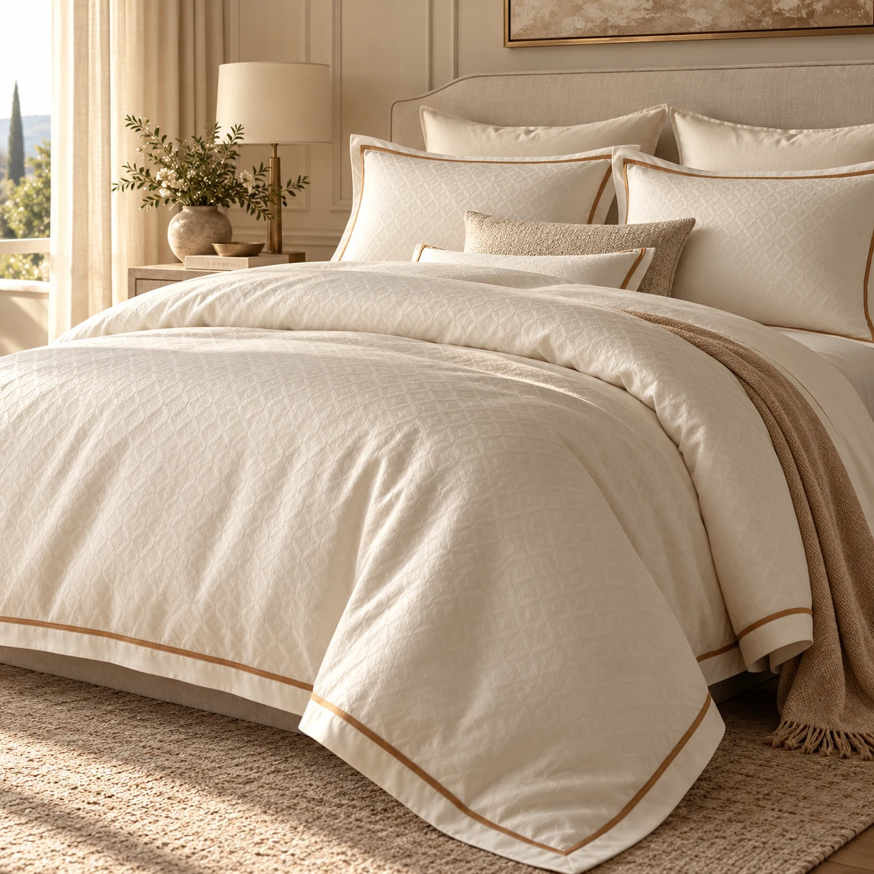 Soft cream bedding in a neutral bedroom